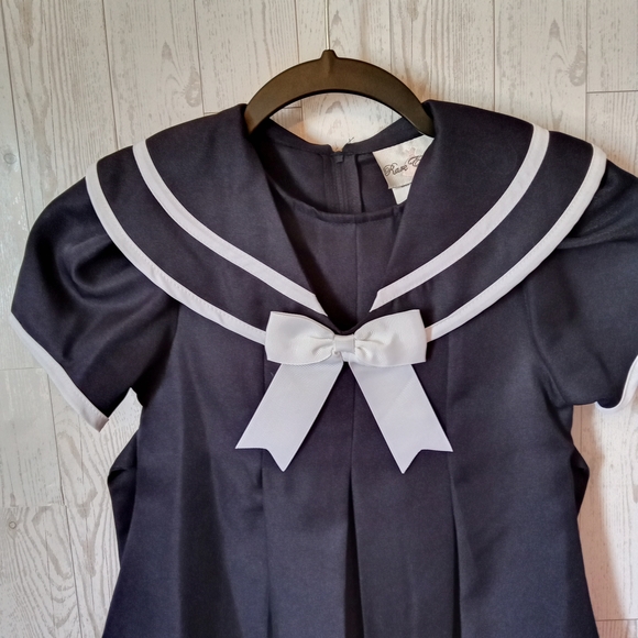 Rare Editions Navy Blue Sailor Dress Girls Size 6 Family Pictures - Picture 2 of 8